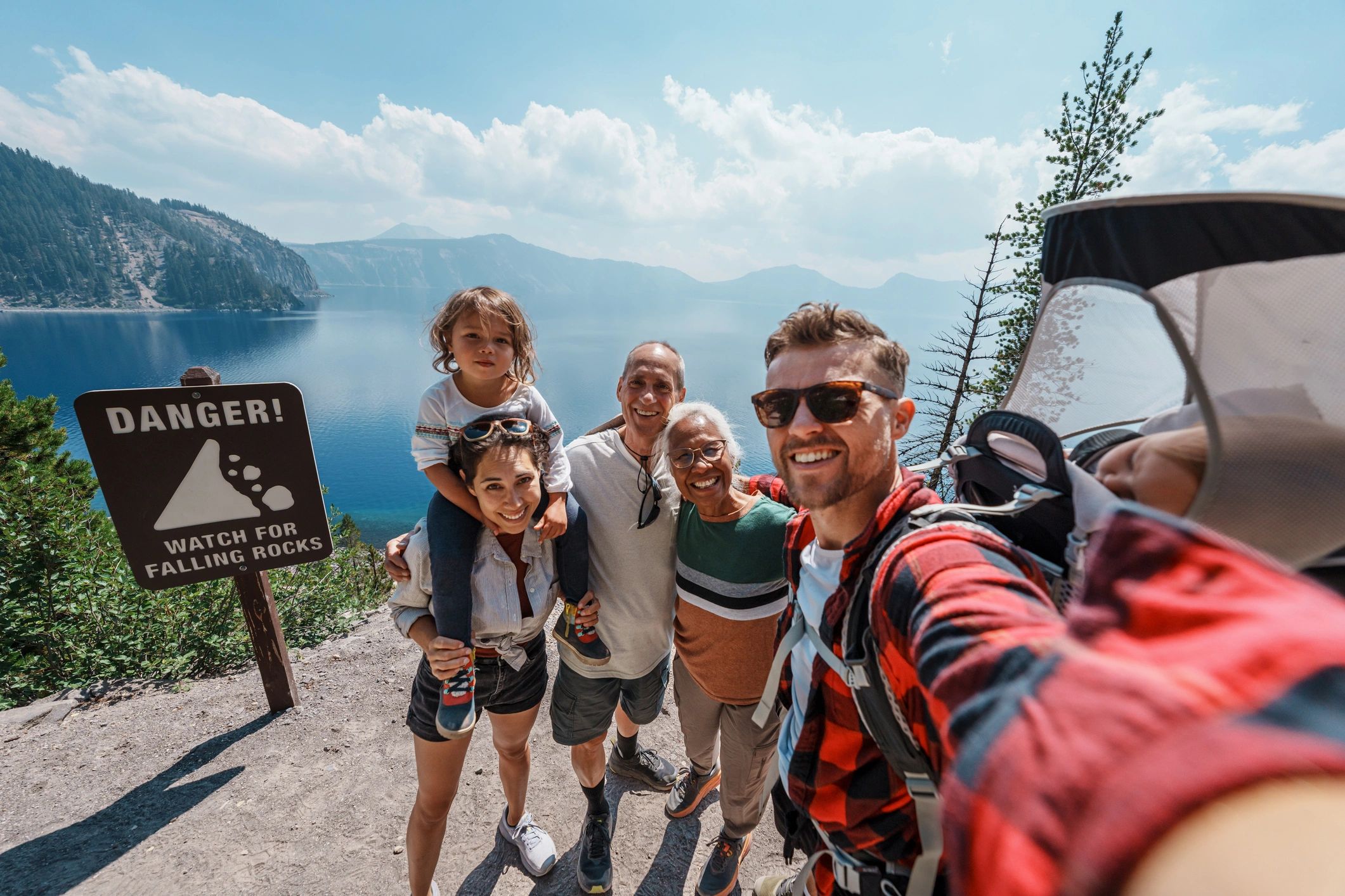 Family smiling on a travel adventure