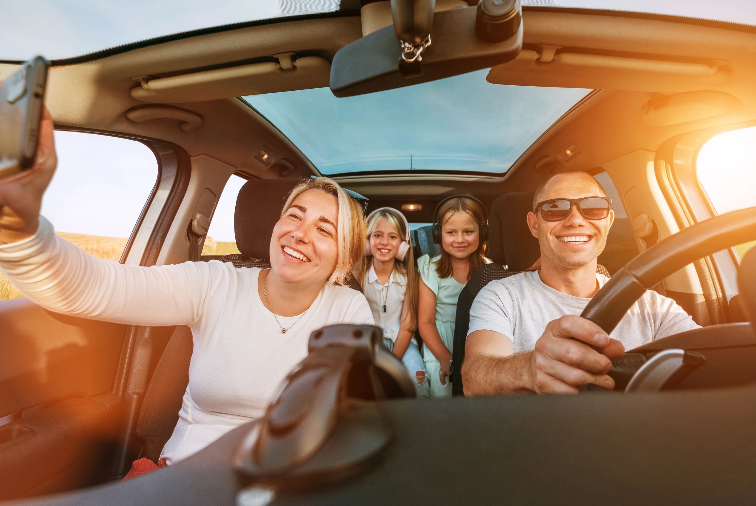 Family road trip with scenic view
